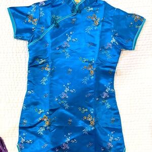 Floral Blue Cheongsam Dress